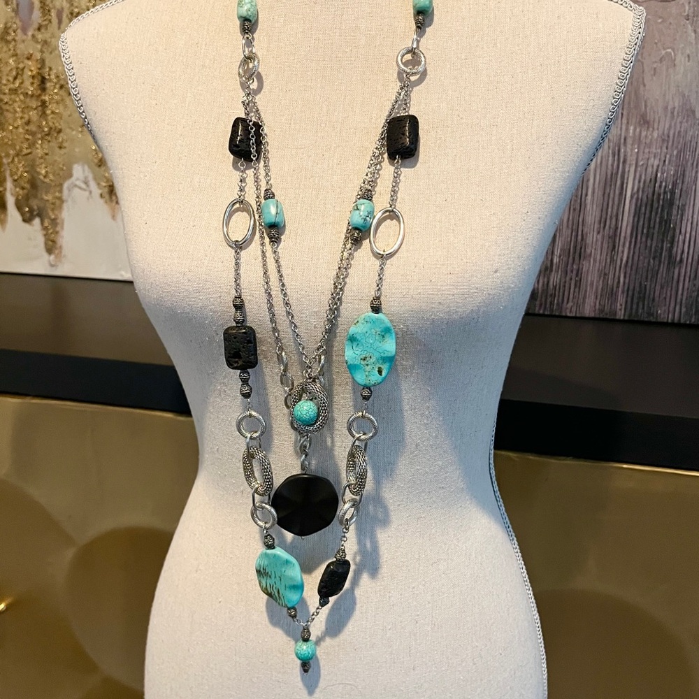 Turquoise Magnesite and Black Lava Multi-Layer Necklace